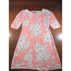 Tommy Hilfiger Dress Women's 12 Coral Pink Floral Puff Sleeve Stretch Boho